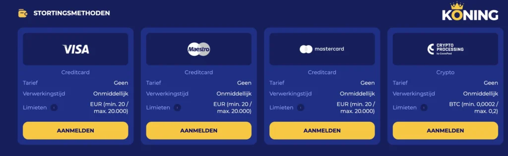 Koning Casino stortingsmethoden
